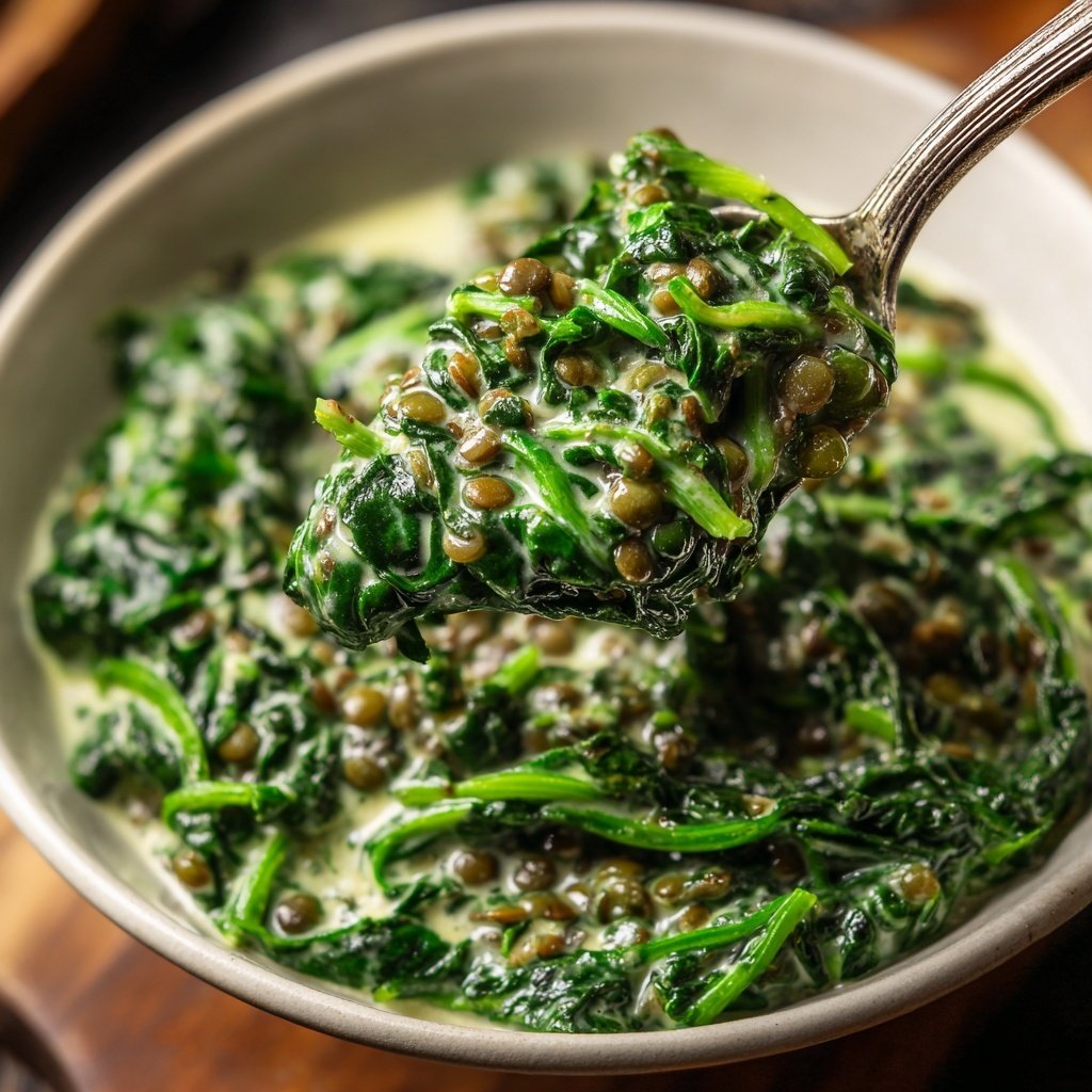 Creamy Garlic Spinach Lentils