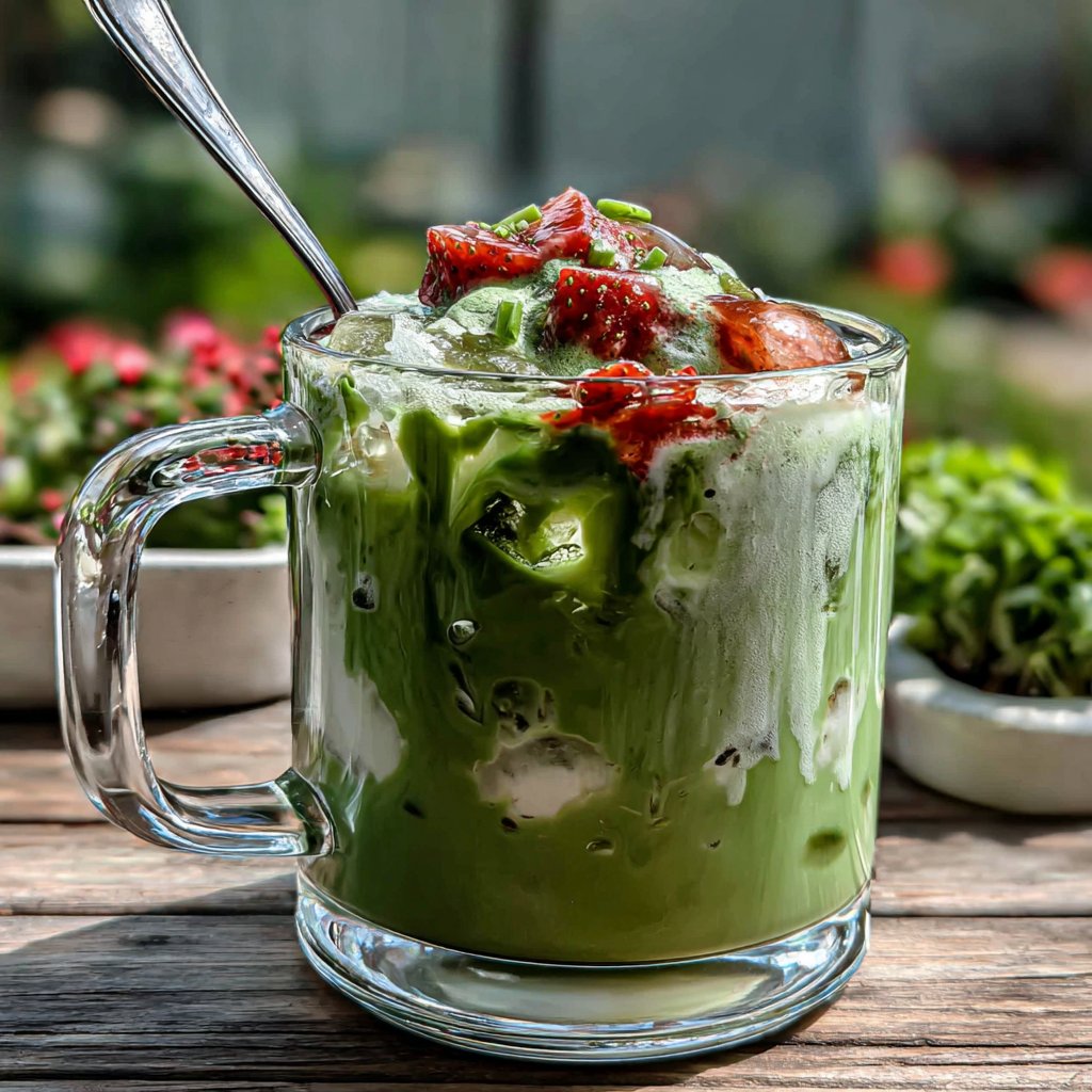 Iced Strawberry Matcha Latte At Home