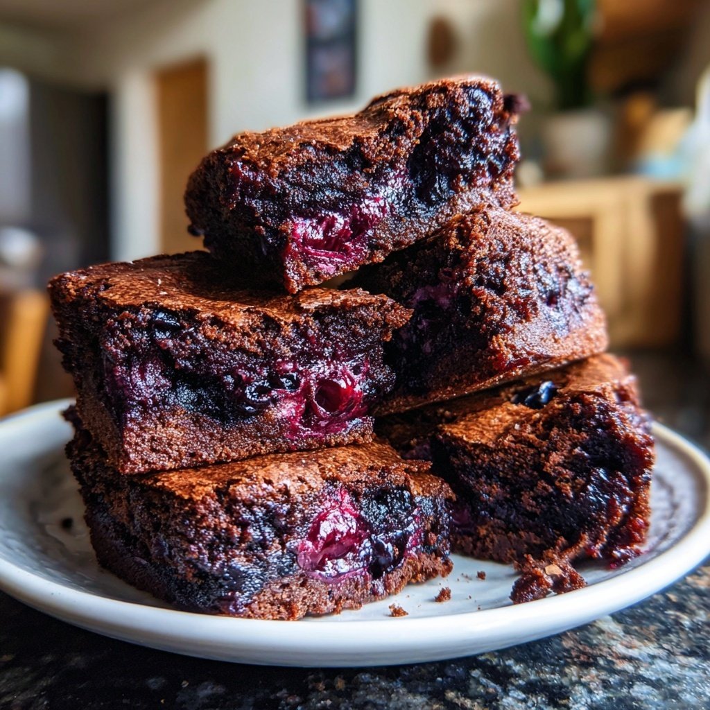 Cottage Cheese Brownies with Blueberry Swirl