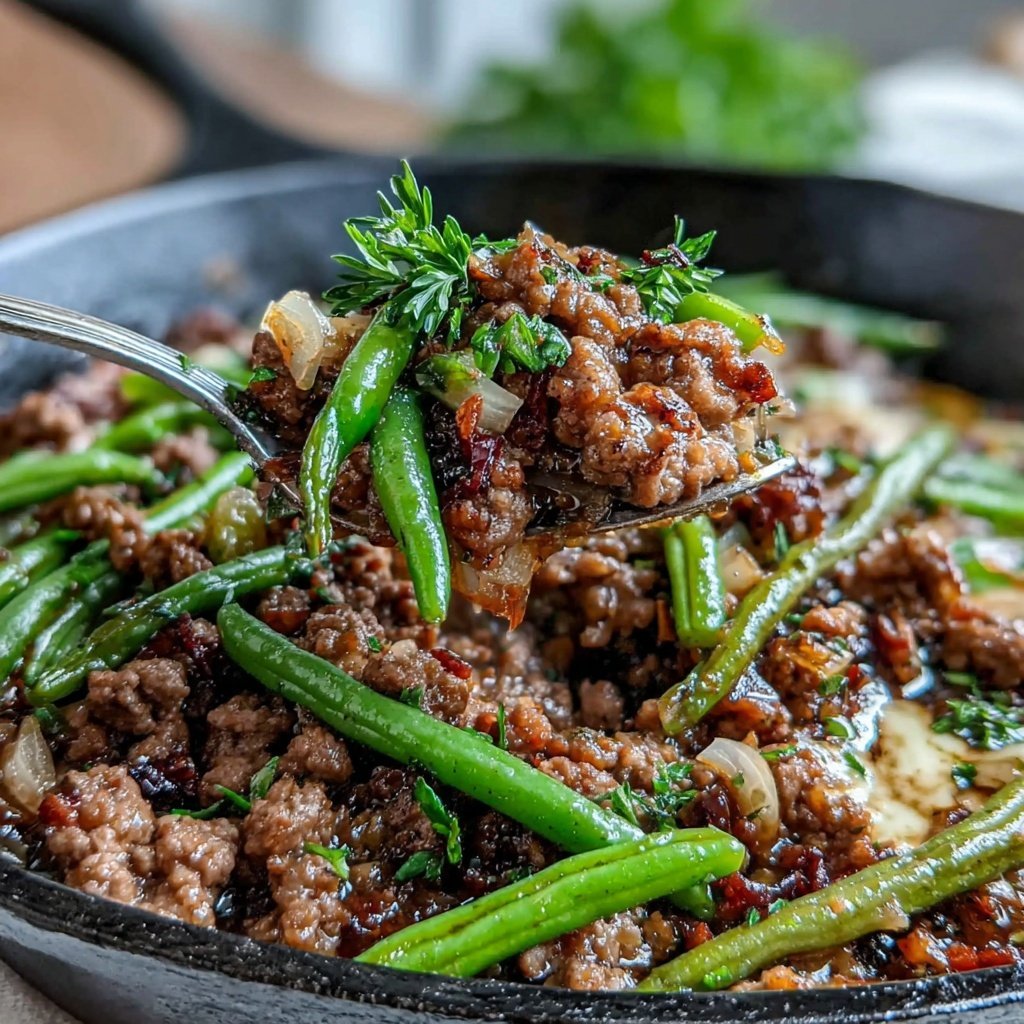 Hamburger Meat And Green Bean Skillet