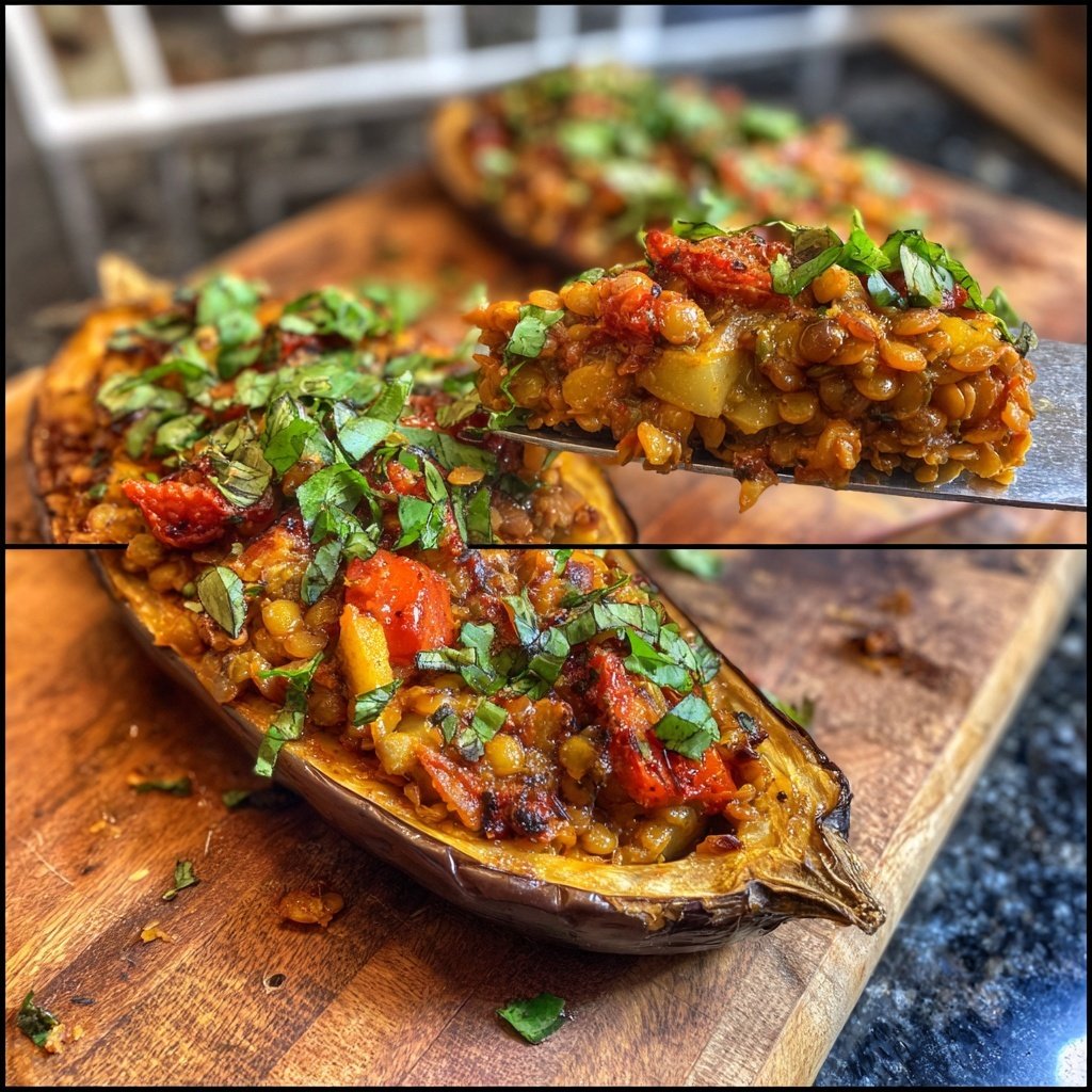 Healthy Lentil Stuffed Eggplant